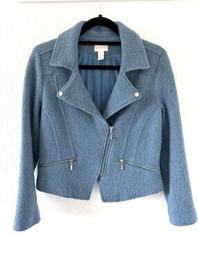 Chico's Boiled Wool Blue Moto Jacket
